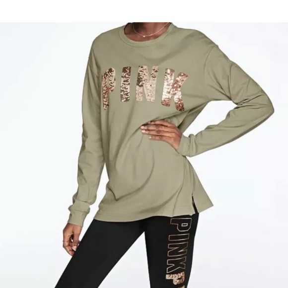 PINK Victoria's Secret Tops - Victoria’s Secret Bling Long Sleeve Campus Crew L